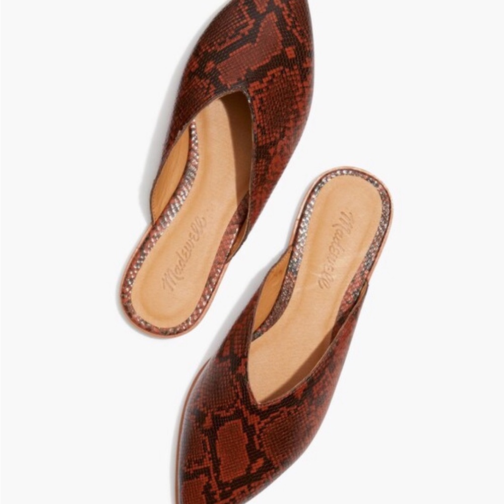 Madewell Rust Brown Snake-Print Leather Mules
